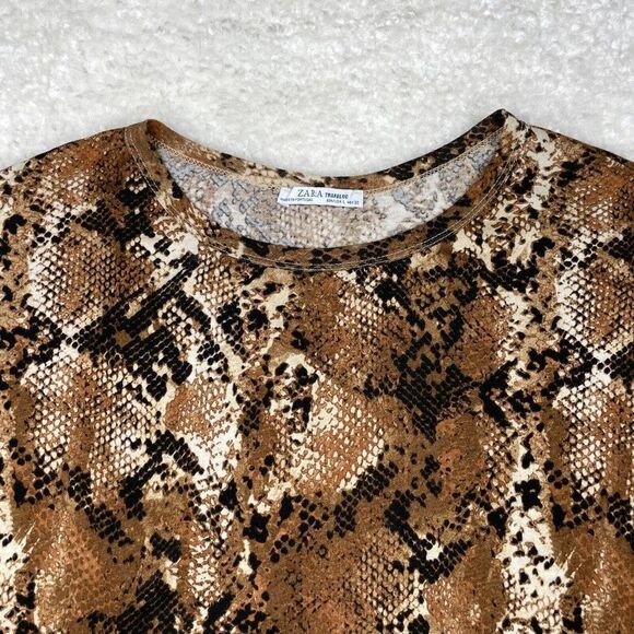 Zara Trafaluc T-Shirt Snakeskin Print Cropped Tee - Picture 4 of 9